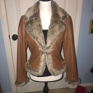 Leather fur jacket